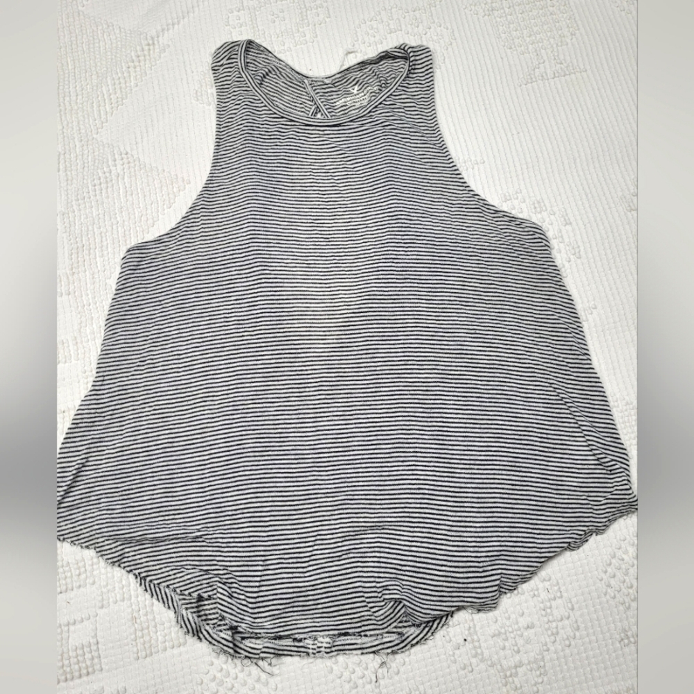 American Eagle Outfitters Black, White Striped Sleeveless Muscle Tee, Size Small
